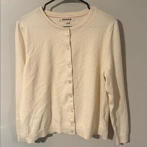 Boden Cream Catriona Cotton Cardigan women’s size large. Cottagecore grandmacore